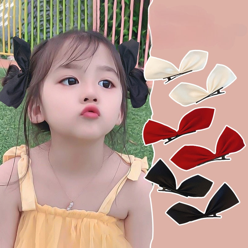 2pcs/Set Blackbow Hair Clips for Girls Kawii Barrettes Cute Hair Accessoires Kids Colored Ribbon Hairpins Hot Hairbows for Girls